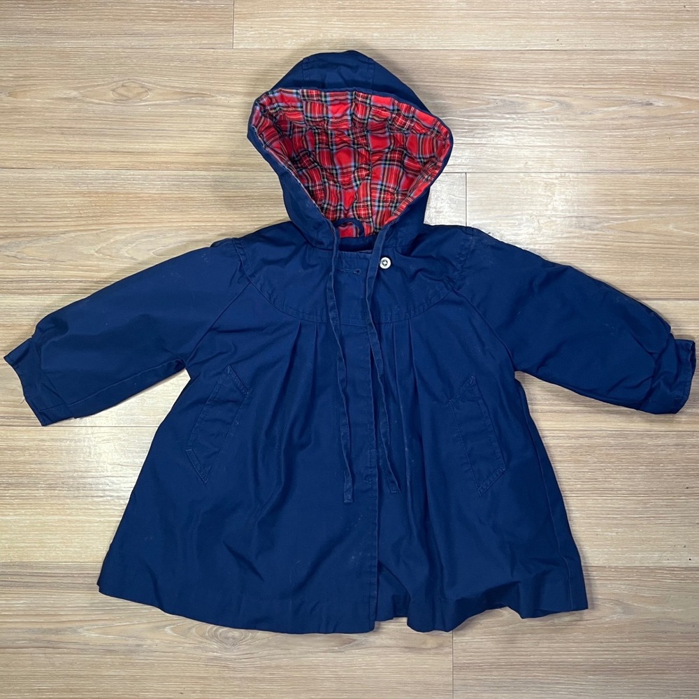 London Fog Toddler Hooded Coat Plaid Lined Faux Fur Navy Blue 2T